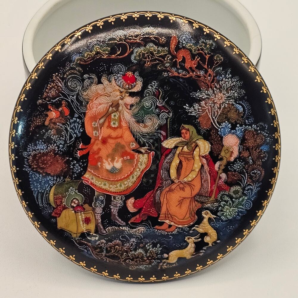 Hand-painted 1990 Traditional Palekh Russian Folklore Trinket Box - Jewelry Box